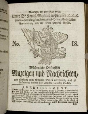 No. 18. Montags, den 2ten May 1768.