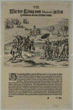 Wie der König von Batacalo (Matecalo) zu den Holländern an das Gestade kam - Tafel 76 aus de Bry, India II