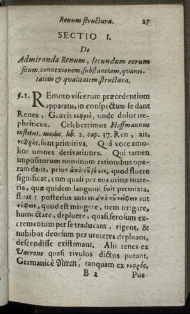 Sectio I. De Admiranda Renum structura