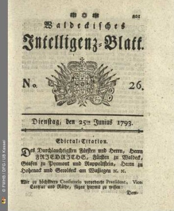 No. 26. Dienstag, den 25ten Junius 1793