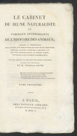 T. 3: Cabinet du jeune naturaliste ou tableaux intéressants de l'histoire des animaux