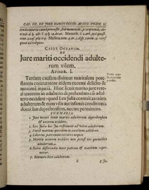 Caput Octavum. De Jure mariti occidendi adulterum vilem.
