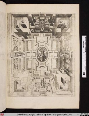 Perspektivische Deckendekoration mit Wappen und Allegorien.