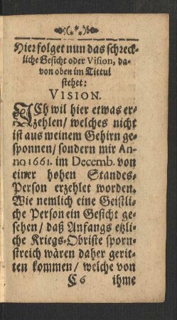 Hier folget nun das schreckliche Gesicht oder Vision, davon oben im Tittul stehet: Vision.