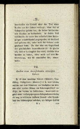 VII. Zeichen einer bevorstehenden unzeitigen Geburt.