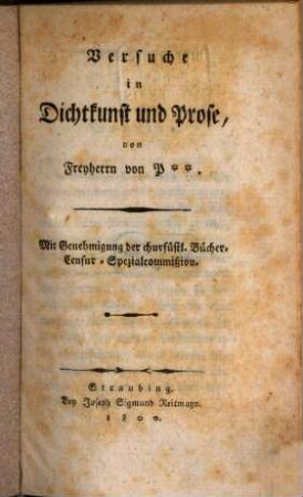 Versuche in Dichtkunst und Prose