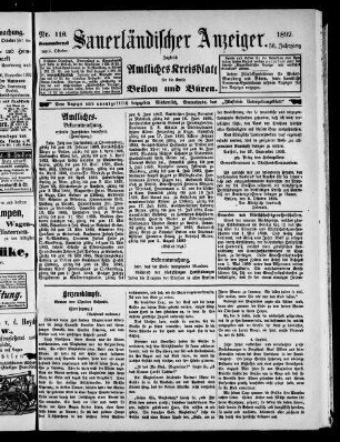 Sauerländischer Anzeiger ; [...] ; Amtliches Kreisblatt für die Kreise Brilon und Büren
