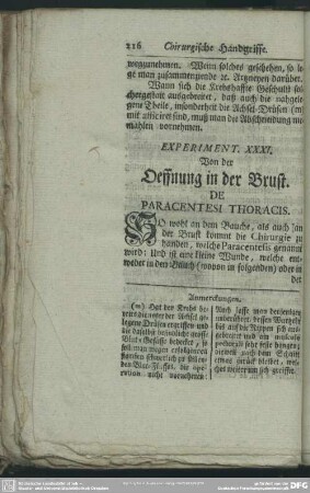 Experiment. XXXI. Von der Oeffnung in der Brust