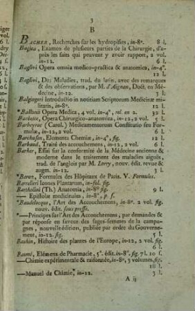 Catalogue des livres ..., 1788. Catalogue des livres de médecine, anatomie. - 1788. - 36 S.