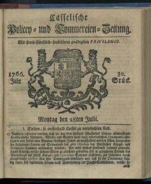 30. Stueck, Montag den 28ten Julii 1766