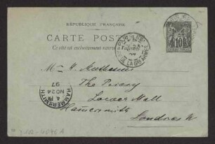 Schreiben an Hermann Muthesius (Postkarte)