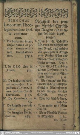Elenchus Locorum Theologicorum hoc libello contentorum