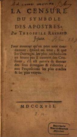 La censure du Symbole des Apostres