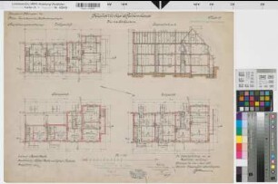 Münster (Münster) Trainkaserne Südöstliches Reihenhaus (3.u.4. Eskadron) Bl. 17 Grundrisse, Schnitt (1912)1917(1920/27) 1 : 100 50 x 67 farb. Druck mit Einzeichnungen Mascke, Regierungsbaumeister Hochbauamt Münster