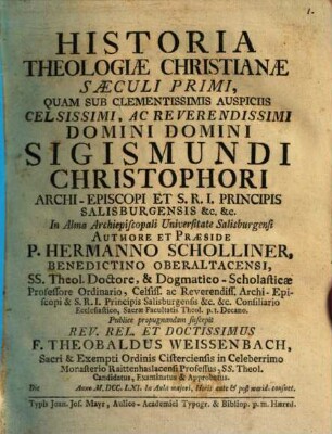 Historia theologiae Christianae saeculi primi