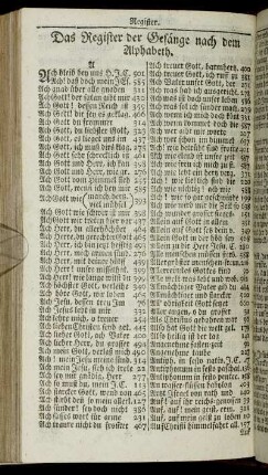 Das Register der Gesänge nach dem Alphabeth.