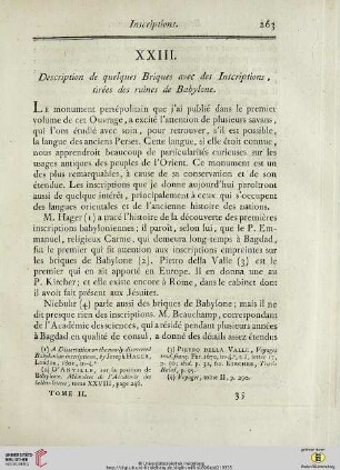 XXIII.Description de quelques Briques avec des Inscriptions, tirées des ruines de Babylone