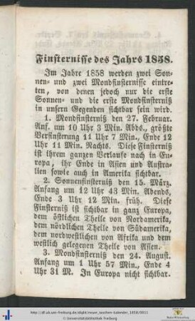 Finsternisse des Jahres 1858.