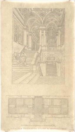 Zocher, Ernst; Catania (Sizilien); Benediktinerkloster - Haupttreppe (Grundriss, Perspektive)