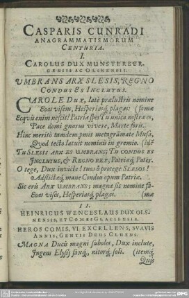 Casparis Cunradi Anagrammatismorum Centuria