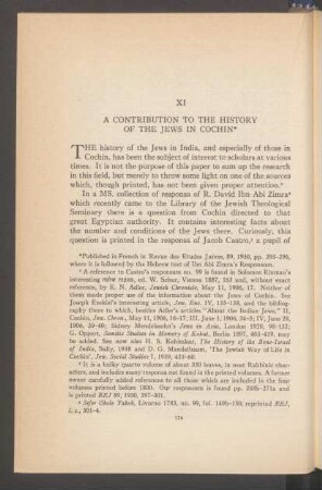 XI. A contribution to the history of the Jews in Cochin