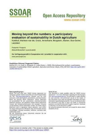 Moving beyond the numbers: a participatory evaluation of sustainability in Dutch agriculture