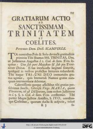 Gratiarum Actio ad Sanctissimam Trinitatem et Coelites.