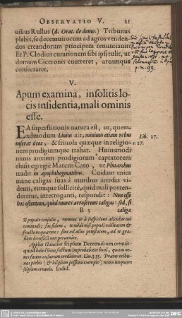 V. Apum examina, insolitis locis insidentia, mali ominis esse