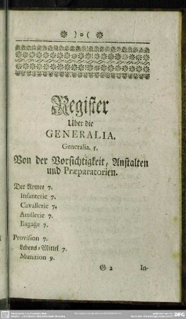 Register Uber die Generalia