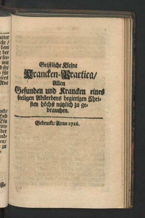 Geistliche kleine Krancken-Practica