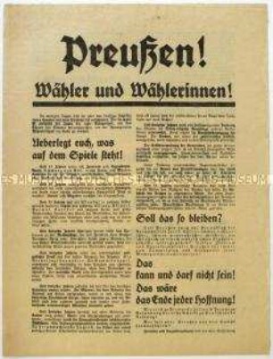 Aufruf der Deutschnationalen Volkspartei zur preußischen Landtagswahl 1932