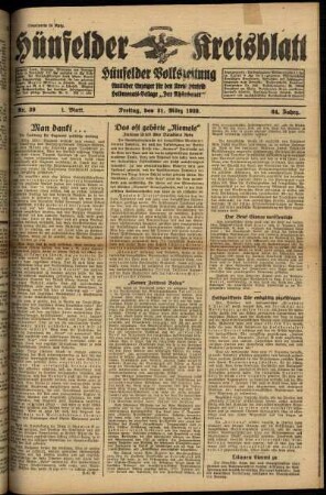 Erste Ausgabe vom Freitag, den 31. März 1939.