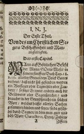 Der Erste Theil. Von des un Christlichen Segens Beschaffenheit und Mannigfaltigkeit.