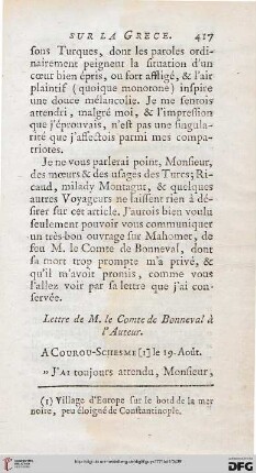 Lettre de M. le Comte de Bonneval à l’Auteur