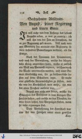 XVI. Abschnitt. Von August, seiner Regierung und seinem Genie.