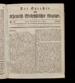 Der Sprecher oder Rheinisch-Westfälischer Anzeiger. 1832-1842
