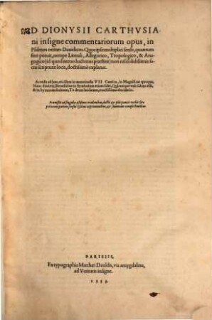 Insigne Commentariorum Opus in Psalmos omnes Davidicos