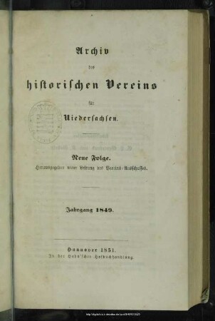 N.F.1849(1851): Archiv des Historischen Vereins für Niedersachsen