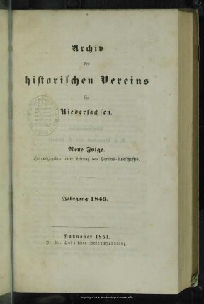 N.F.1849(1851): Archiv des Historischen Vereins für Niedersachsen