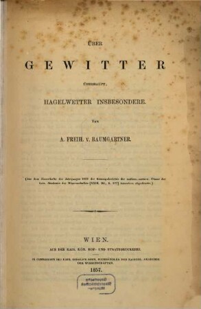 Ueber Gewitter überhaupt, Hagelwetter insbesondere
