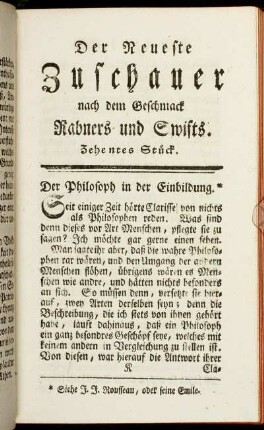 Der neueste Zuschauer nach dem Geschmack Rabners und Swifts. Zehentes Stück.