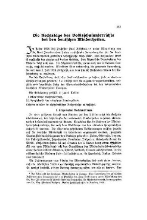 Die Rechtslage des Volksschulunterrichts bei den deutschen Minderheiten