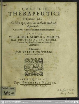 12: Galeni de methodo medendi deprompta, continens putridarum febrium curationum