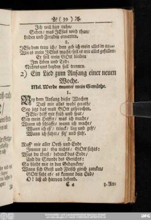 2) Ein Lied zum Anfang einer neuen Woche.