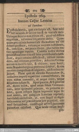 Epistola 269. Ioannes Caspar Lentzius ad Eundem