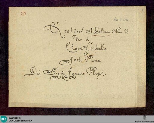 Quartets. Arr - Don Mus.Ms. 1560 : cemb; d; BenP 333