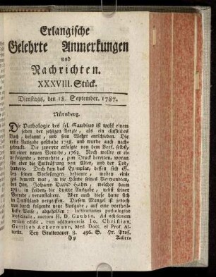 XXXVIII. Stück. Dienstags, den 18. September. 1787.