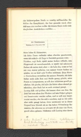 An Gerstenberg Hamburg, den 4. November 1768