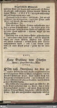 XVII. Kurtze Erzehlung vom Obersten Poyer, hingerichtet am 4. May, 1649