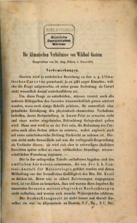 Die Klimatischen Verhaeltnisse von Wildbad Gastein : (Titelblatt fallt.) Separatabdruck aus ?